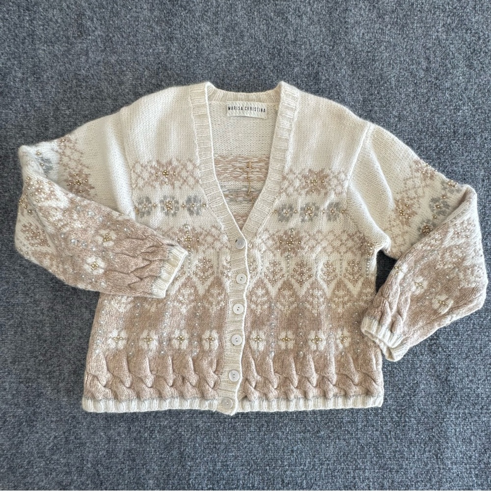 Marisa Christina Lambswool Blend Cardigan Sweater Beige Taupe MEDIUM VINTAGE